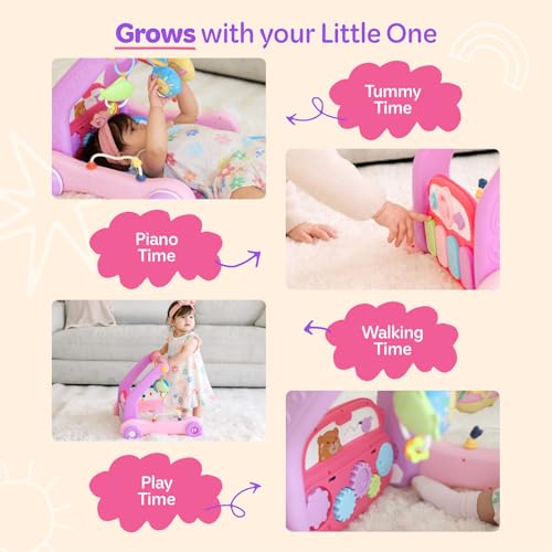 Move2Play, Kick & Play Piano Baby Mat | Grow with Me 4-in-1 | Tummy Time Play Mat, Sit-to-Stand, Musical Activity Gym & Infant Push Walker | for Babies 0-6 & 6-12 Months