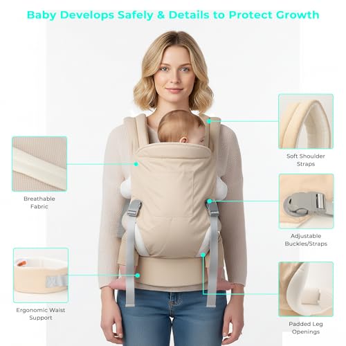 CycleMore Baby Carrier Newborn to Toddler - Soft Structured Carrier with Hip Healthy Design, 3 Carry Positions Options, Ergonomic Backpack Design with Lumbar Support (7-35lbs) Ivory