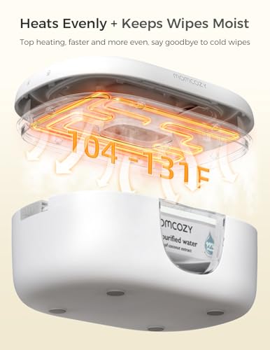 Momcozy Baby Wipe Warmer, Innovative Spring Design, Large Capacity Wipes Dispenser for 60-80pcs, Fast & Even Heating, 4 Modes of Temperature Heating Control, Diaper Wipe Warmer with Night Light, Grey