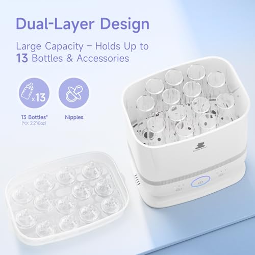 Snow Bear Baby Bottle Sterilizer and Dryer with Touchscreen, 6-in-1 Steam Bottle Sterilizer for Baby Bottles Pacifier, Breast Pump Part, 13 Bottles Extra-Large Capacity for Fast Drying Baby Essential