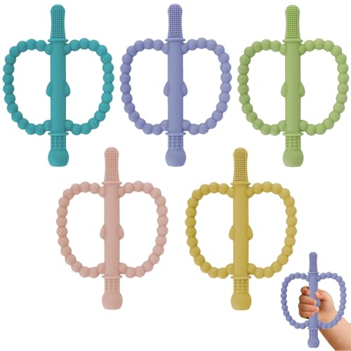 Fu Store Hollow Teether Tube 5 Pack Apple Shape Chew Straw Sensory Toy for Infant Toddlers Silicone Tubes Teething Toys for Babies 0-6 0-12 0-36 Months Gifts Teething Relief Soothing Gums