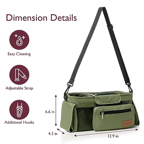 Momcozy Universal Baby Stroller Organizer, 2 Insulated Cup Holder, Detachable Zippered Pocket, Adjustable Shoulder Strap, Large capacity for baby essentials, Compact Design Fits Any Strollers