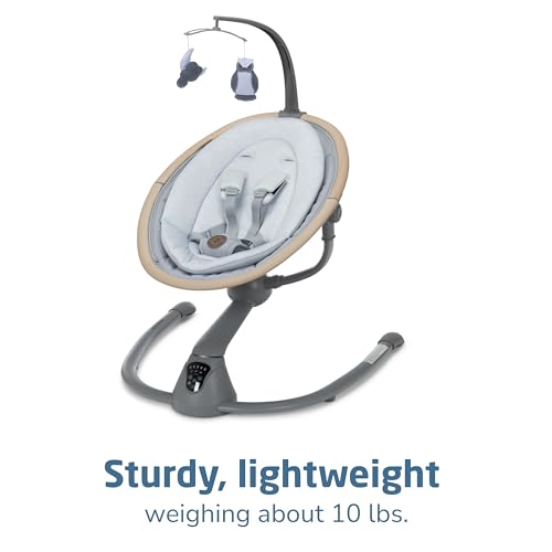 Maxi-Cosi Cassia Smart Baby Swing for Infants, Portable, Foldable Infant Swing with Music, 360 Rotation, 5 Speeds, 12 Melodies, EcoCare Fabric, Auto Motion Sensor, 2 Reclines, Classic Slate