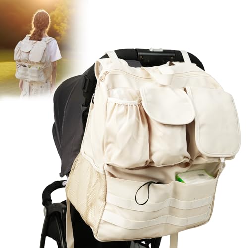 JIYIFOUHY 2-in-1 Stroller Organizer Baby Diaper Bag Backpack,Insulated Bottle Holder,Wipes and Phone Pocket,Shoulder Strap Toddler Travel Essential Storage Universal Stroller Accessory (Beige)