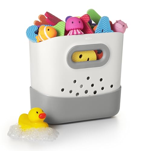 OXO Tot Stand Up Bath Toy Storage Organizer, 7.1 L, Large Capacity Bin for Baby Bath Essentials - Gray