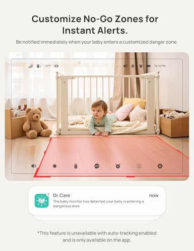 Dr.Care VistaView 5” Smart WiFi Baby Monitor with Clip Mount - 2K HD Camera, App Control, Cry & Motion Alerts, Night Vision, 5000mAh Battery, 2-Way Talk, Multi-User, Triple Security