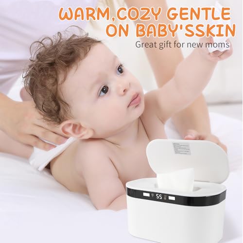 Baby Wipe Warmer, Wet Wipe Warmer 5 Modes of Temperature Heating Control Dual Heat for Baby's Comfort Large Capacity Wipes Dispenser Diaper Wipe Warmer with Night Light