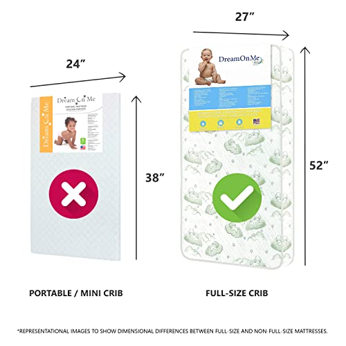 Dream On Me Nirvana Crib Mattress, Inner Spring Coil, Fits Standard Full-Size Cribs & Toddler Beds, Reversible Design, Waterproof Vinyl Cover, GREENGUARD Gold & BSA Certified, 52" x 27" x 6"