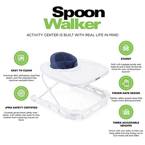Joovy Spoon Baby Walker & Activity Center Featuring Three Adjustable Heights, Extra-Large Tray, and 30 lb Weight Capacity - JPMA Safety Certified, Blueberry