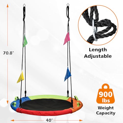 Tree Swing, Saucer Swing, 40 inch 900lbs Weight Capacity, with Adjustable Hanging Straps, for Backyard Outdoor, Multicolor, Circle Round Disc, Gifts for Kids