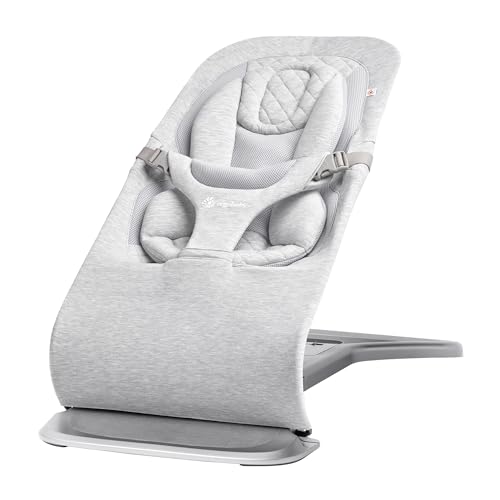 Ergobaby Evolve 3-in-1 Bouncer Seat for Babies and Toddlers 5.5-25lbs - Multi Position Baby Rocker Seat with Adjustable Heights, Secure Harness, Newborn Insert - Light Grey