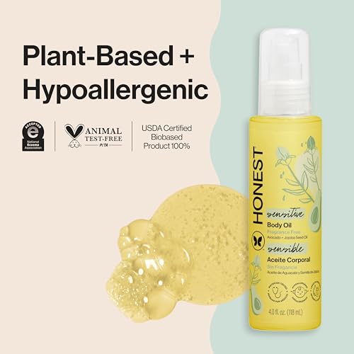 The Honest Company Fragrance Free Moisturizing Body Oil | Nourish + Soothe Baby's Skin | Plant-Based, Hypoallergenic, Vegan | 4.0 fl oz