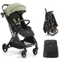 Gromast Gravity Folding Baby Stroller - Portable Travel Toddler Stroller w/Adjustable Backrest, Canopy & Cup Holder, Lightweight and UV Protected, One-Hand Automatic Folding - Green