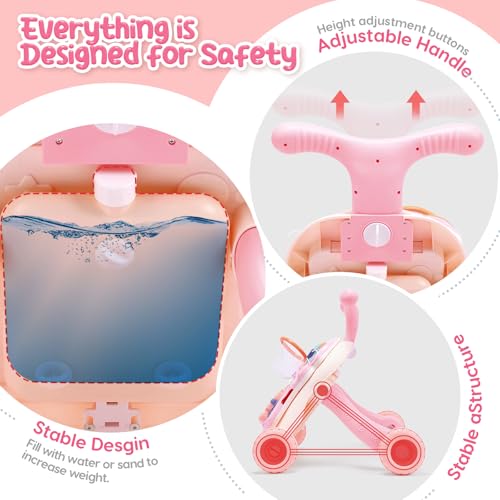 CUTE STONE 2-in-1 Baby Walker for Girls, Toddlers Learning Walker, Early Educational Push Walking Toys with Detachable Activity Center for Infants 12+ Months