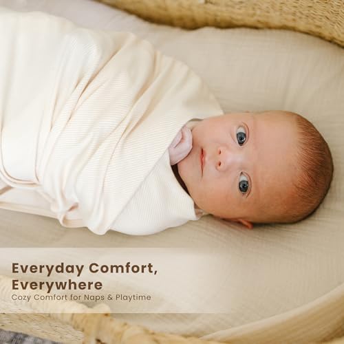 Konssy Ribbed Knit Baby Blankets 2 Pack, Stretchy Lightweight Swaddle Blanket for Boys & Girls, Soft Cozy Receiving Wrap for Newborns, Infants, & Toddlers, 33x42 Inch