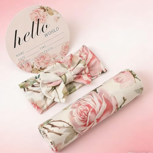 Galabloomer Newborn Receiving Blanket Headband Set Baby Flower Swaddle