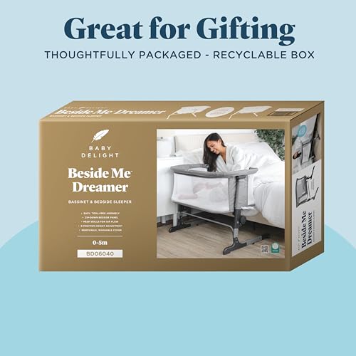 Baby Delight Beside Me Dreamer Bassinet | Bedside Sleeper | 6-Position Height Adjustment | Charcoal Tweed