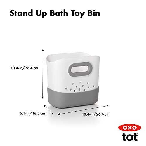 OXO Tot Stand Up Bath Toy Storage Organizer, 7.1 L, Large Capacity Bin for Baby Bath Essentials - Gray