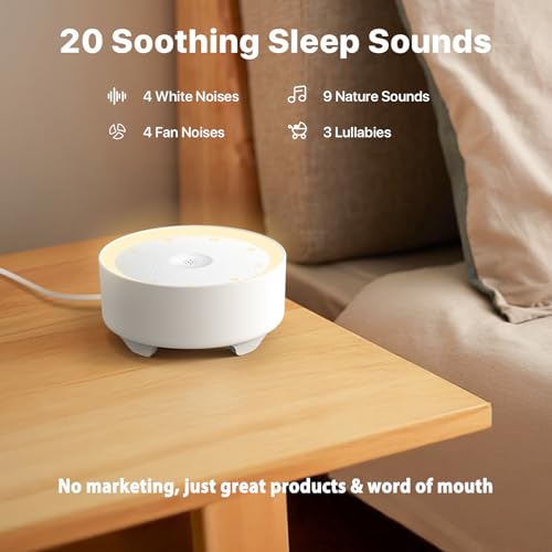 Kipcush White Noise Machine for Sleeping, Baby & Adults, High-Fidelity Non-Looping Sounds, Sleep Sound Machine with Dimmable Night Light, USB Powered, Memory Function, Home, Nursery & Travel