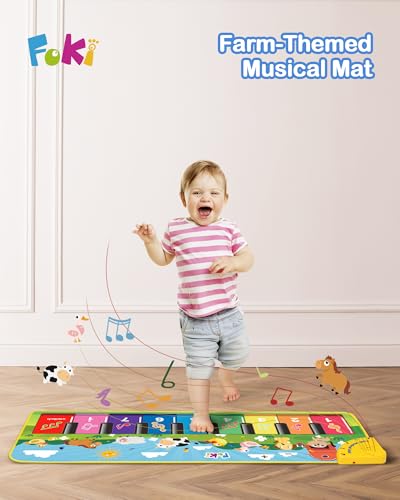 FOKI Floor Piano Mat for Toddlers, Sensory Educational Dancing Musical Keyboard Carpet Toy, Animal Sounds Touch Playmat Blanket, for 1 to 5 Years Old Boy and Girl