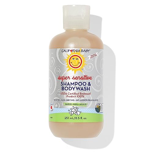 California Baby Super Sensitive Baby Shampoo + Baby Wash | 100% Plant-Based | Unscented Body Wash For Sensitive Skin | Hypoallergenic | 251mL / 8.5 oz