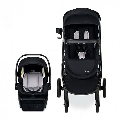 Britax Willow Brook Travel System, Car Seat Stroller Combo With Willow Infant Car Seat, Aspen Base, and Brook Stroller; ClickTight Technology, RightSize System and 4 Ways to Ride — Onyx Glacier