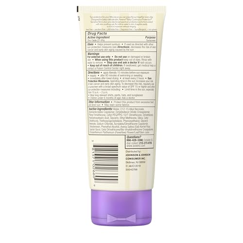 Aveeno Baby Continuous Protection Zinc Oxide Mineral Sunscreen Lotion for Sensitive Skin, Broad Spectrum SPF 50, Tear-Free, Sweat- & Water-Resistant, Paraben-Free, Non-Greasy, 7 fl. oz