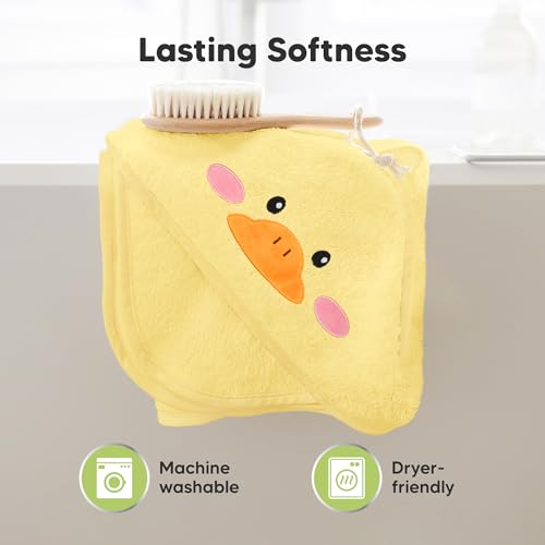 KeaBabies Hooded Baby Towel for Newborn - Viscose Derived from Bamboo Large Baby Bath Towels with Hood for Boys, Girls, Toddler, Extra Absorbent & Soft Newborn Bath Essentials (Duck, Regular)