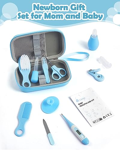 Baby Grooming and Health Kit, Lictin Nursery Care Kit, Newborn Safety Health Care Set with Hair Brush,Comb,Nail Clippers and More for Newborn Infant Toddlers Baby Boys,Baby Blue