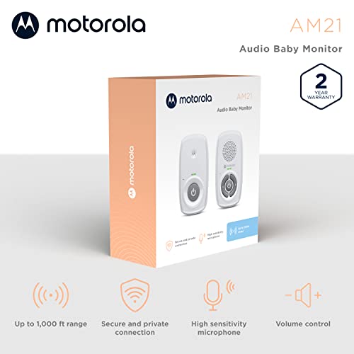 Motorola Nursery Baby Monitor Audio Only, No WiFi, Long Range AM21 with Private Connection, Cry Detection, Volume Control, Portable Parent Unit, Ideal for Safe Monitoring