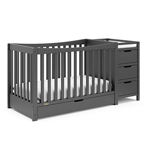 Graco Remi 4-in-1 Convertible Crib & Changer – GREENGUARD Gold Certified, Fits Standard Crib Mattress, Converts to Toddler Bed and Full Bed, 4 Adjustable Mattress Heights (Gray)