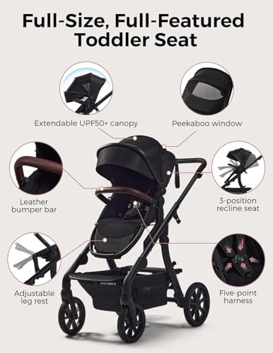 Momcozy ChangeGo Baby Stroller, Convertible Single-to-Double-to-Wagon Stroller with 23 Configurations, Carry-cot and Seat Included, Large PU Wheels, All-Wheel Suspension ＆ Extendable UPF50+ Canopy