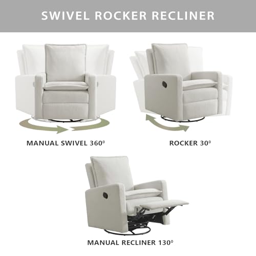 Oxford Baby Uptown Upholstered Glider Recliner Rocking Chair 360° Swivel for Nursery and Living Room - Boucle White