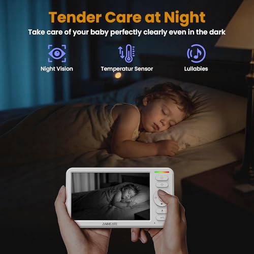 ANMEATE 6 Inch Baby Monitor with Camera and Audio - No WiFi, 48-Hour Battery, Thermal Sensor, Remote Pan/Tilt/Zoom, Two-Way Talk, Lullabies&White Noise, 1000ft Range