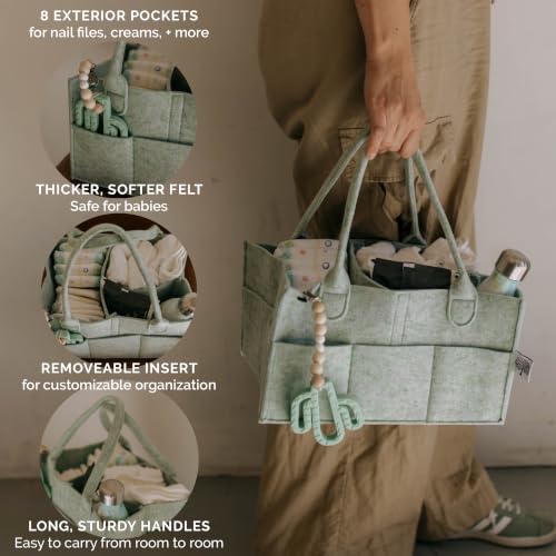 Parker Baby Diaper Caddy - Nursery Storage Bin and Car Organizer for Diapers and Baby Wipes - Sage Green, Regular