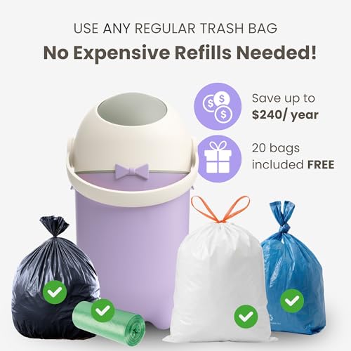 iTouchless Odor-Locking Diaper Pail - 2026 Award-Winning Ag+ Silver Ion Nursery Bin - Fits Any Bag, No Refills Needed - Includes 20 Leak-Proof Bags (Holds 300 Diapers) - Lavender Orchid Hygienic Bin