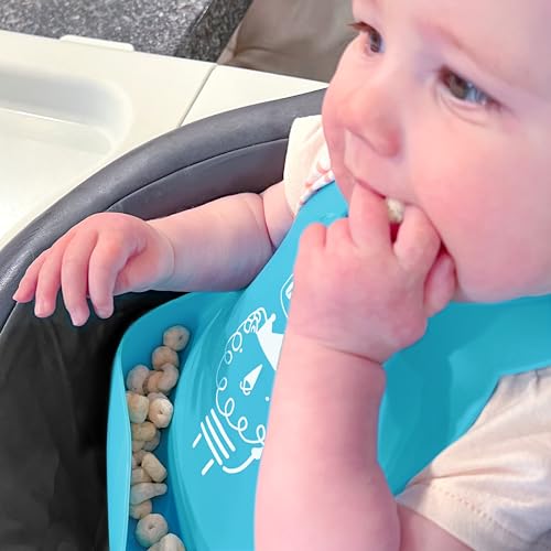 Chicco Easy Start Silicone Feeding Set | Dishes for Baby-Led Weaning | Suction Bowl | Adjustable Bib | Soft Spoon | BPA-Free | 3 Piece Set | 6m+ | Teal
