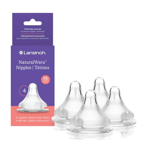Lansinoh NaturalWave Baby Bottle Nipples, Slow Flow, Size S, 1+ Month, 4 Count 100% Soft, Durable Silicone, Made Without BPA BPS, Anti-Colic, Supports Baby's Developing Mouth and Teeth