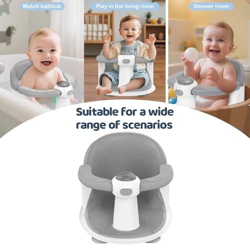 Baby Bath Seat for Babies 6 Months & Up - Baby Bath Seats for Babies Sitting Up | Non-Slip Baby Bath Chair with Cushion & Suction Cup | Toddler Bath Seat Newborn Infants Baby Bathtub Seat (Grey)