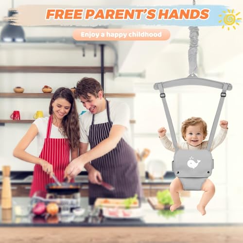 Baby Jumper with Stand, Baby Jumpers and Bouncers for Indoor and Outdoor Play, Toddler Jumper Suitable for 6-24 Months Infants, Easy to Assemble & Store, Water Mat Included (Gray)