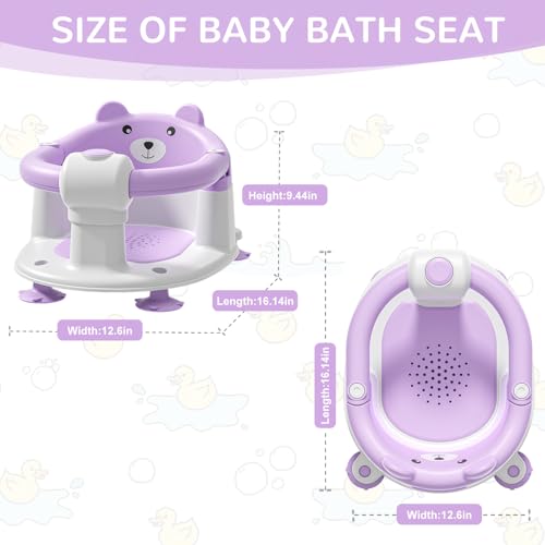 Baby Bath Seat for Babies 5-10 Months, Non-Slip Toddler Bath Seats for Babies Sitting Up, Safe Infant & Newborn Bathtub Chair with 4 Suction Cups & Soft Cushion for Shower,Lavender