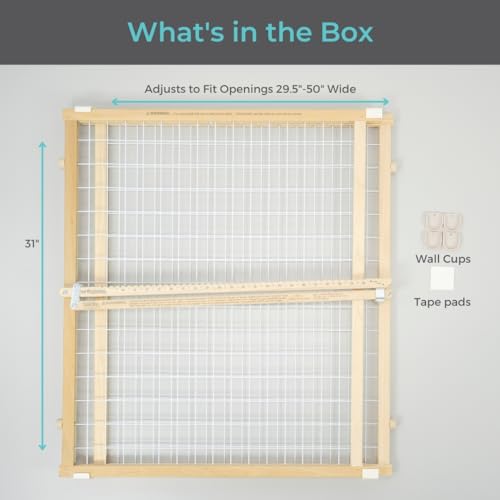 Toddleroo by North States - Extra-Wide Wire Mesh Wooden Baby Gate: Pressure Mounted Baby Gate for Doorways - Adjustable 29.5 to 50 Inches Wide - 31 Inches Tall