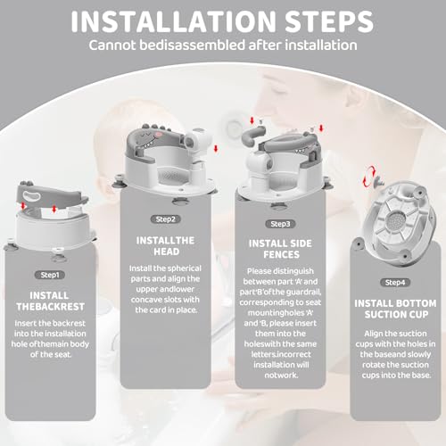 TPN Baby Bath Seat for Babies 6 Months & Up, Non-Slip Bath Tub Chair for Sitting Up Infant Bathtub (Grey)