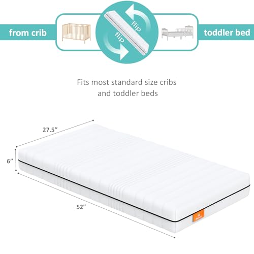 Dourxi Crib Mattress, Breathable Dual Sided Memory Foam Toddler Mattress