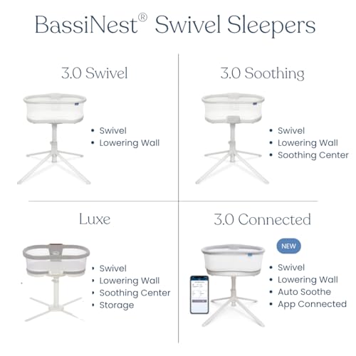 HALO BassiNest Connected Swivel Sleeper 3.0 – Smart Bassinet with AutoSoothe™, 360° Swivel, Cry Detection, Rocking, Vibration & Soothing Sounds, Easy Lowering Wall for Postpartum Recovery