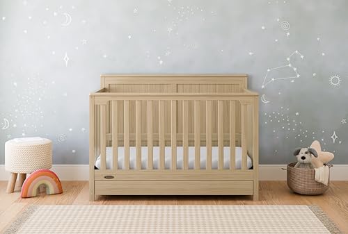 Graco Hadley 5-in-1 Convertible Crib with Drawer – GREENGUARD Gold Certified, Fits Standard Crib Mattress, Converts to Toddler Bed, Daybed and Full Bed, 4 Adjustable Mattress Heights (Driftwood)