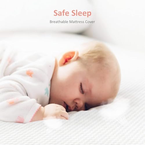 Dourxi Mini Crib Mattress, 38x24X4 Inch Dual Sided Comfort Gel Memory Foam, Breathable Premium Baby Mattress for Mini and Portable Cribs w/Removable Outer Cover - White&Pink