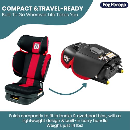 Peg Perego Viaggio Flex 120 Booster, 4D Total Adjust for Safety & Comfort, No Armrests, Compact Fold for Travel, 40-120 lbs, Made in Italy, Crystal Black (Black)