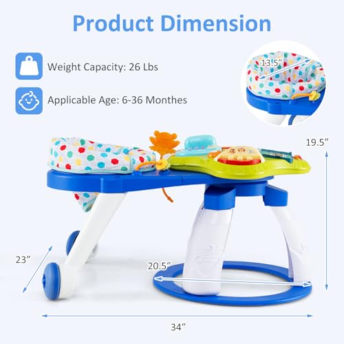INFANS 3 in 1 Walk Around Baby Activity Center, Baby Walker with Play Table, Wheels, Detachable Seat Cushion, 3 Adjustable Heights, Learning Toys for Boys Girls Aged 6-36 Months (Blue)