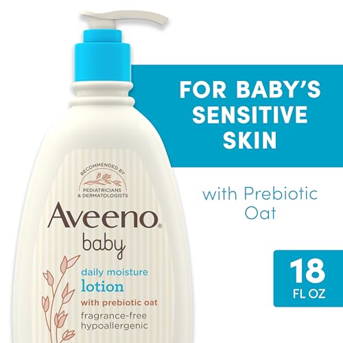 Aveeno Baby Daily Moisture Body Lotion for Sensitive Skin, Hypoallergenic Moisturizing Baby Lotion with Nourishing Oatmeal to Deeply Moisturize Baby's Skin, Fragrance-Free, 18 fl. oz